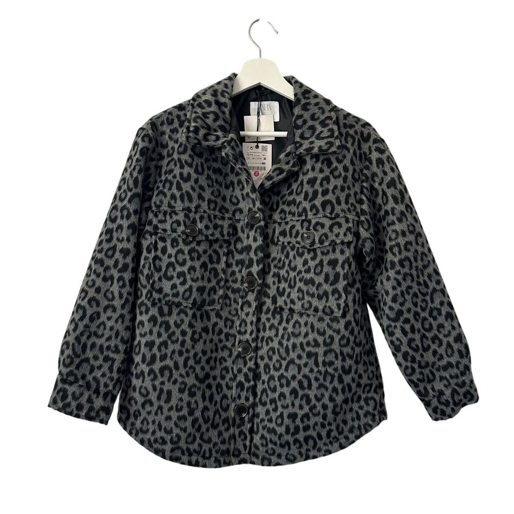 Zara Leopard Fleece Shacket Jacket size 13-14 (girls)